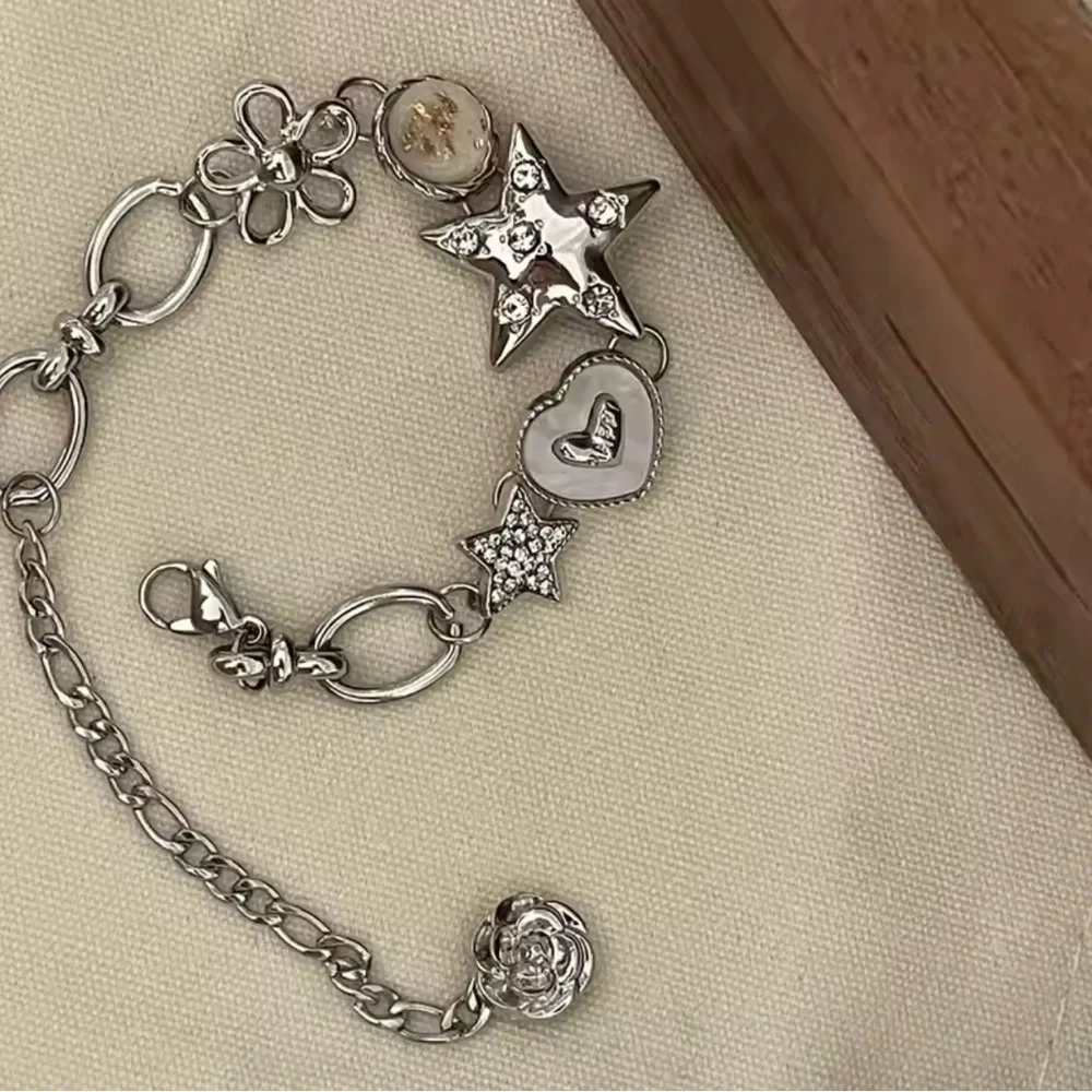 Star Beaded Bracelet Aesthetic Silver Heart Star Chain Bracelet Love - Picture 5 of 5